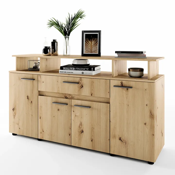 Credenza multiuso 154x85h cm 4 ante cassetto vani a giorno rovere rustico Pippo