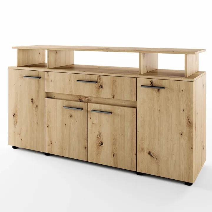 Credenza multiuso 154x85h cm 4 ante cassetto vani a giorno rovere rustico Pippo