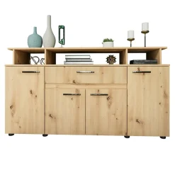 Credenza multiuso 154x85h cm 4 ante cassetto vani a giorno rovere rustico Pippo