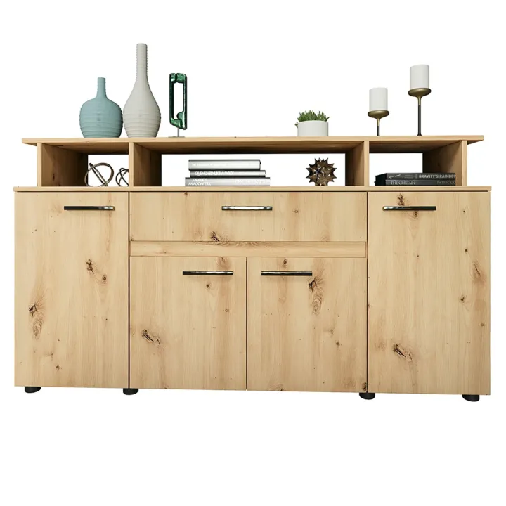 Credenza multiuso 154x85h cm 4 ante cassetto vani a giorno rovere rustico Pippo