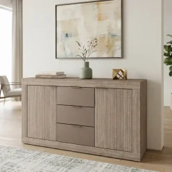 Credenza multiuso 138x81h cm 2 ante con 3 cassetti rovere scuro marrone Matera