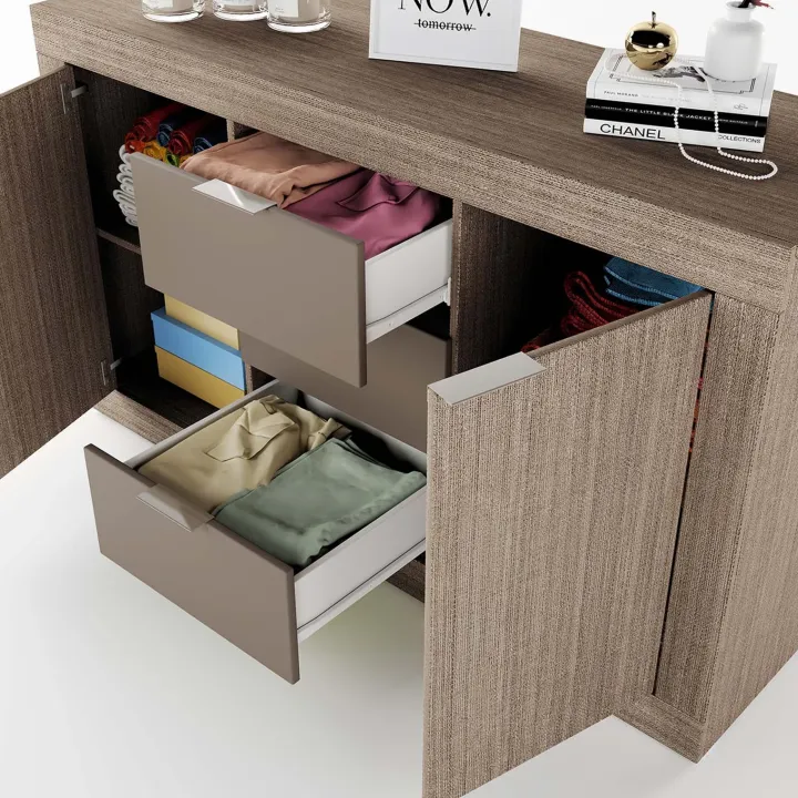 Credenza multiuso 138x81h cm 2 ante con 3 cassetti rovere scuro marrone Matera
