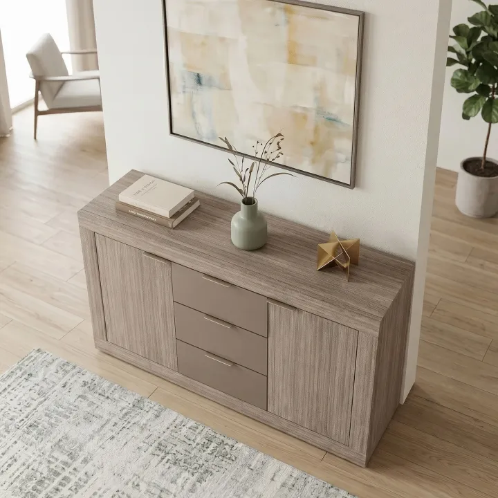 Credenza multiuso 138x81h cm 2 ante con 3 cassetti rovere scuro marrone Matera