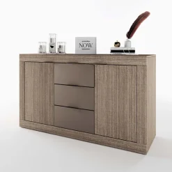 Credenza multiuso 138x81h cm 2 ante con 3 cassetti rovere scuro marrone Matera