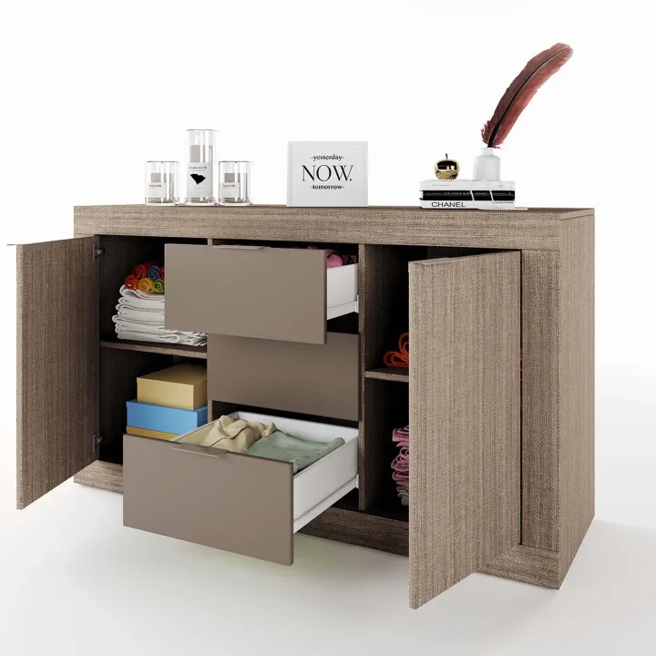 Credenza multiuso 138x81h cm 2 ante con 3 cassetti rovere scuro marrone Matera
