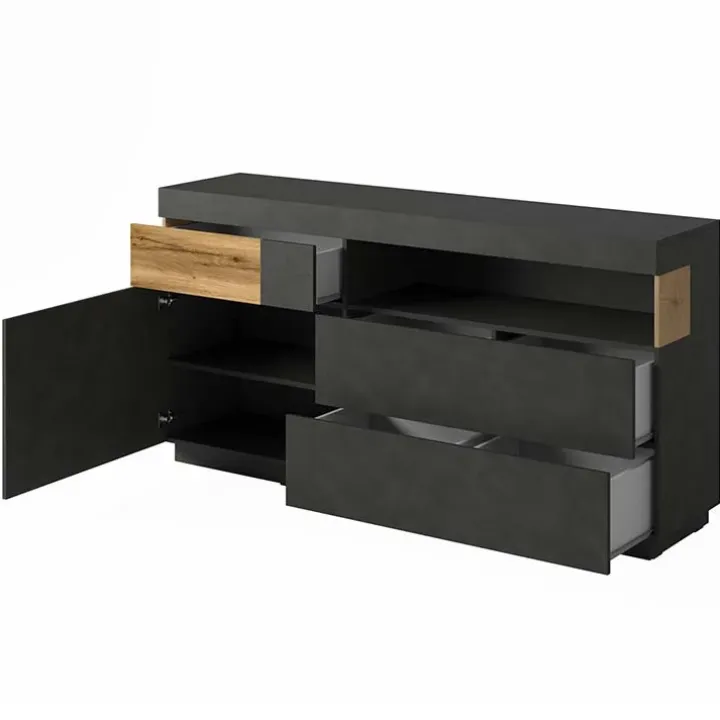 Credenza 169x85h cm 1 anta 3 cassetti antracite rovere Bahama