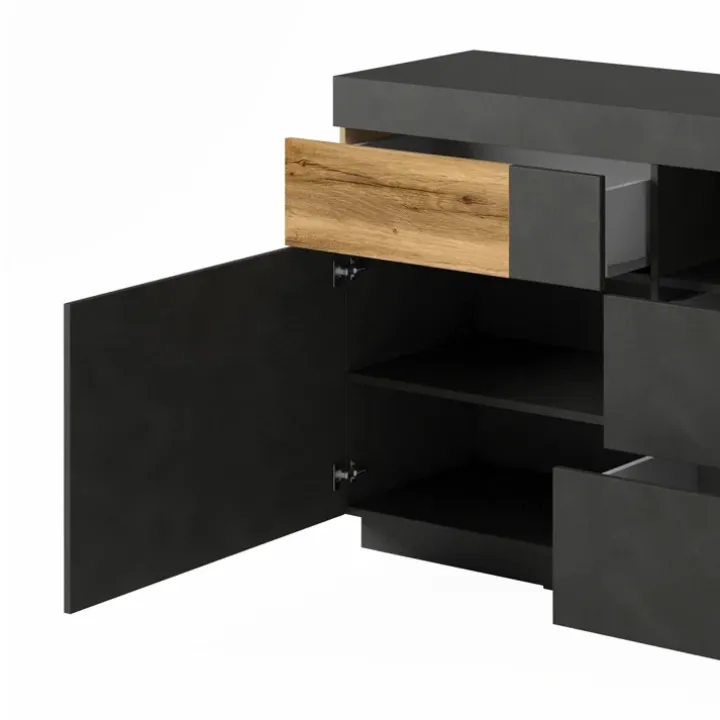 Credenza 169x85h cm 1 anta 3 cassetti antracite rovere Bahama