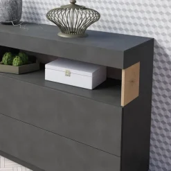 Credenza 169x85h cm 1 anta 3 cassetti antracite rovere Bahama