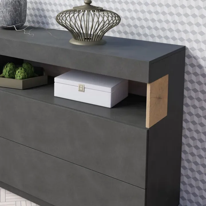 Credenza 169x85h cm 1 anta 3 cassetti antracite rovere Bahama