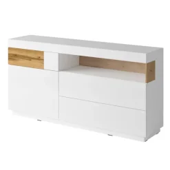 Credenza 169x85h cm 1 anta 3 cassetti bianco lucido rovere Bahama