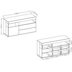 Credenza 169x85h cm 1 anta 3 cassetti bianco lucido rovere Bahama