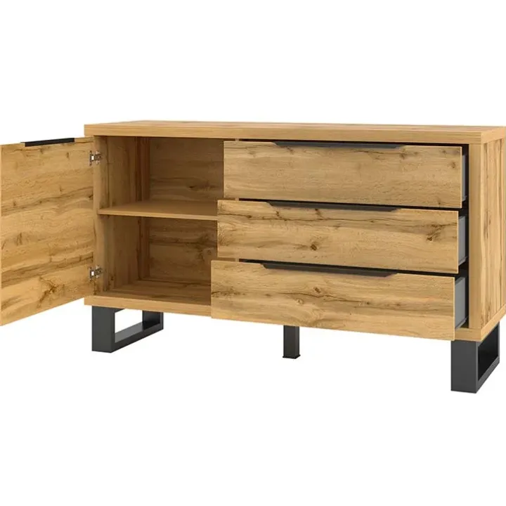 Credenza 144x83h cm 1 anta 3 cassetti moderna quercia nero Petra