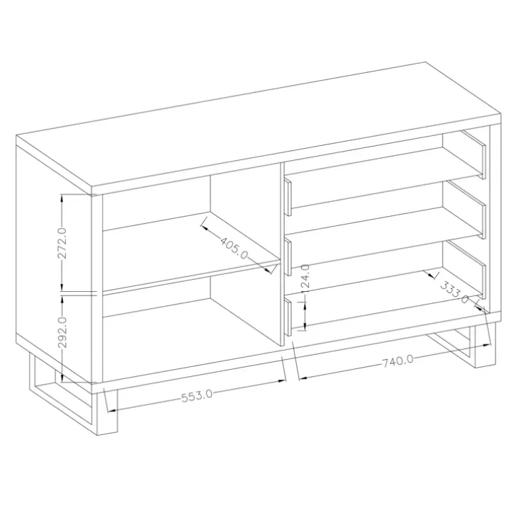 Credenza 144x83h cm 1 anta 3 cassetti moderna quercia nero Petra
