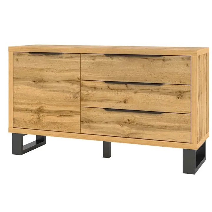 Credenza 144x83h cm 1 anta 3 cassetti moderna quercia nero Petra