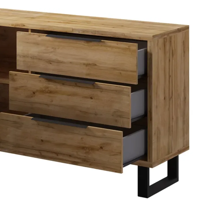 Credenza 144x83h cm 1 anta 3 cassetti moderna quercia nero Petra