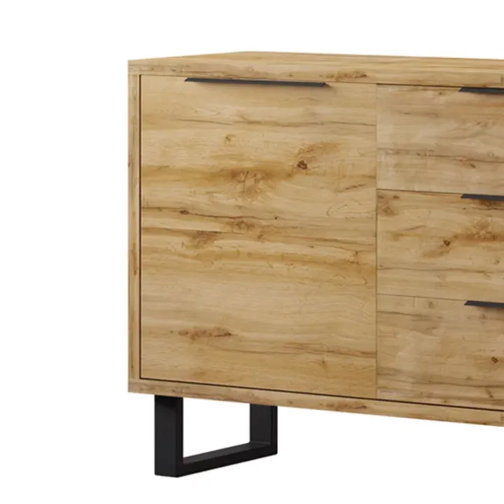 Credenza 144x83h cm 1 anta 3 cassetti moderna quercia nero Petra