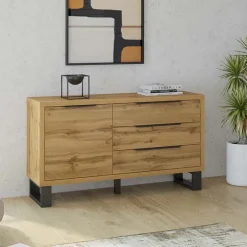 Credenza 144x83h cm 1 anta 3 cassetti moderna quercia nero Petra
