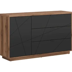 Credenza 156x93h cm 1 anta 3 cassetti rovere scuro nero opaco Elin