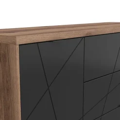 Credenza 156x93h cm 1 anta 3 cassetti rovere scuro nero opaco Elin
