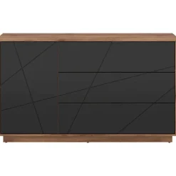 Credenza 156x93h cm 1 anta 3 cassetti rovere scuro nero opaco Elin