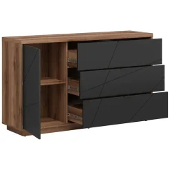 Credenza 156x93h cm 1 anta 3 cassetti rovere scuro nero opaco Elin