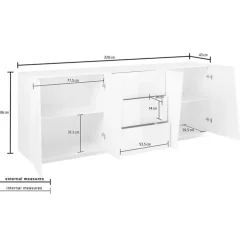 Credenza 220x86h cm 4 ante 3 cassetti bianco lucido Candia Gihome®