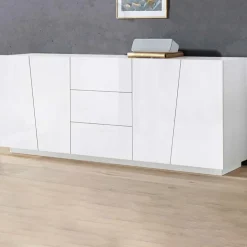 Credenza 220x86h cm 4 ante 3 cassetti bianco lucido Candia Gihome®
