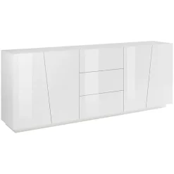 Credenza 220x86h cm 4 ante 3 cassetti bianco lucido Candia Gihome®