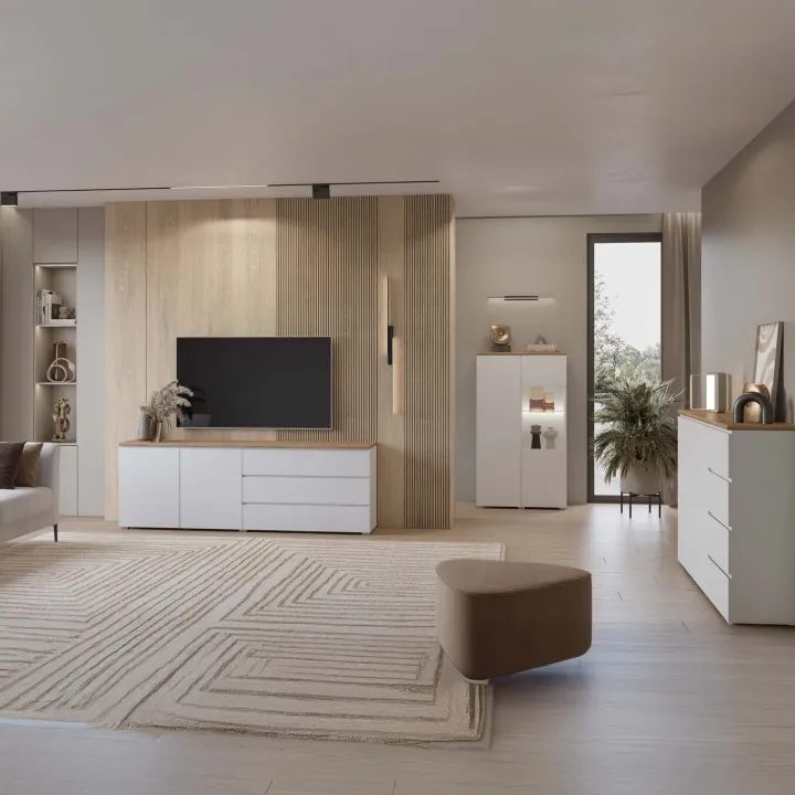 Credenza 150x100h cm 2 ante 4 cassetti bianco rovere Ischia