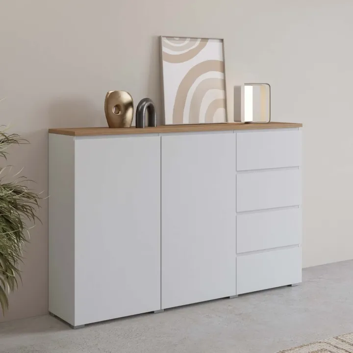 Credenza 150x100h cm 2 ante 4 cassetti bianco rovere Ischia