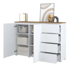 Credenza 150x100h cm 2 ante 4 cassetti bianco rovere Ischia