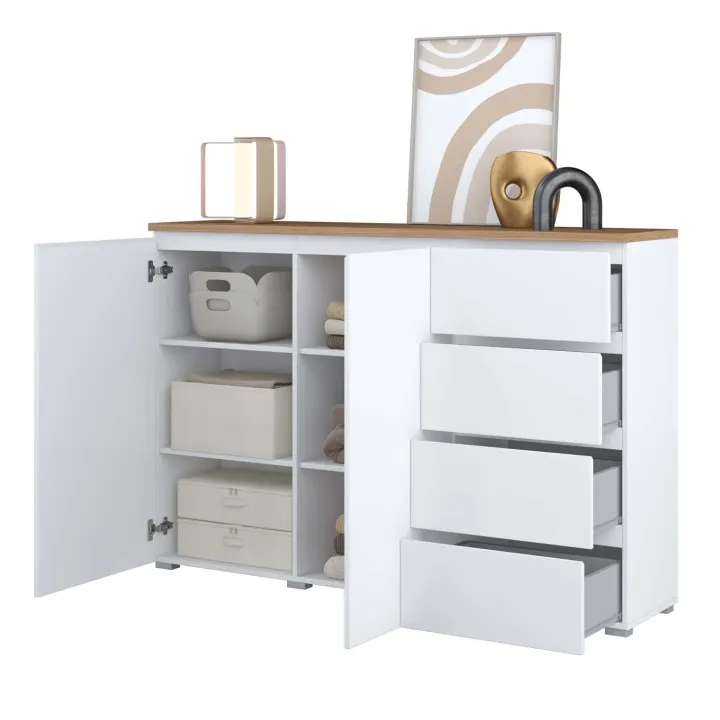 Credenza 150x100h cm 2 ante 4 cassetti bianco rovere Ischia