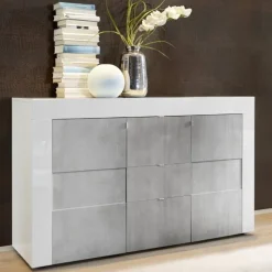 Credenza 138x84h cm 2 ante 3 cassetti bianco e cemento Easy