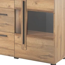 Credenza 180x103h cm 2 ante 3 cassetti con vetrinetta moderna rovere nero Maiorca