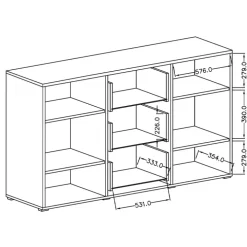 Credenza 180x103h cm 2 ante 3 cassetti con vetrinetta moderna rovere nero Maiorca
