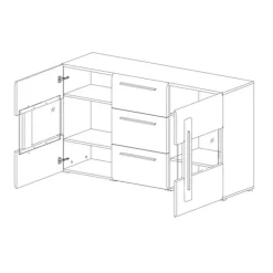 Credenza 180x103h cm 2 ante 3 cassetti con vetrinetta moderna rovere nero Maiorca