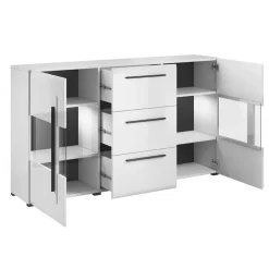 Credenza 180x103h cm 2 ante 3 cassetti con vetrinetta moderna bianco opaco e lucido Maiorca