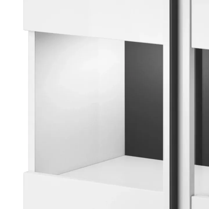 Credenza 180x103h cm 2 ante 3 cassetti con vetrinetta moderna bianco opaco e lucido Maiorca