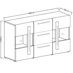 Credenza 180x103h cm 2 ante 3 cassetti con vetrinetta moderna bianco opaco e lucido Maiorca