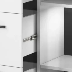 Credenza 180x103h cm 2 ante 3 cassetti con vetrinetta moderna bianco opaco e lucido Maiorca