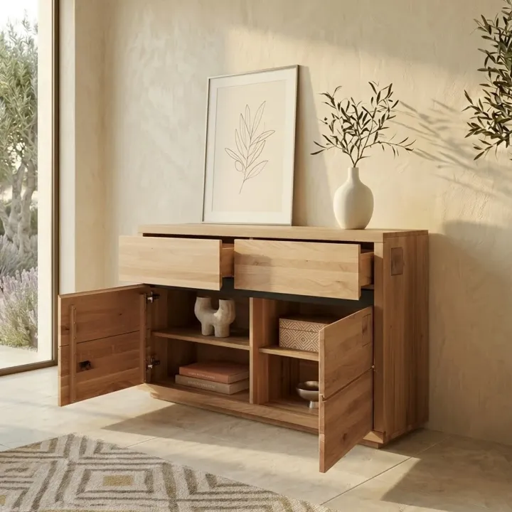 Credenza 120x85h cm 2 ante 2 cassetti legno massello rovere Tarselia