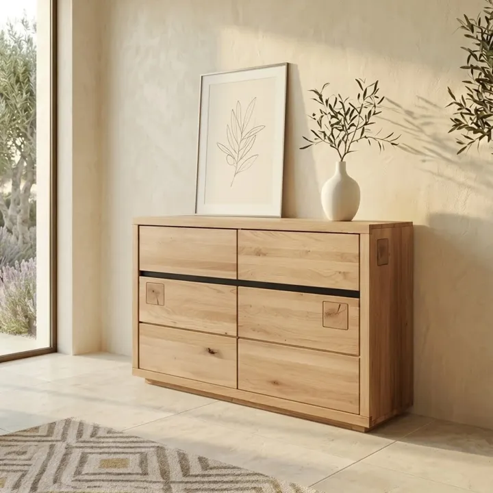 Credenza 120x85h cm 2 ante 2 cassetti legno massello rovere Tarselia