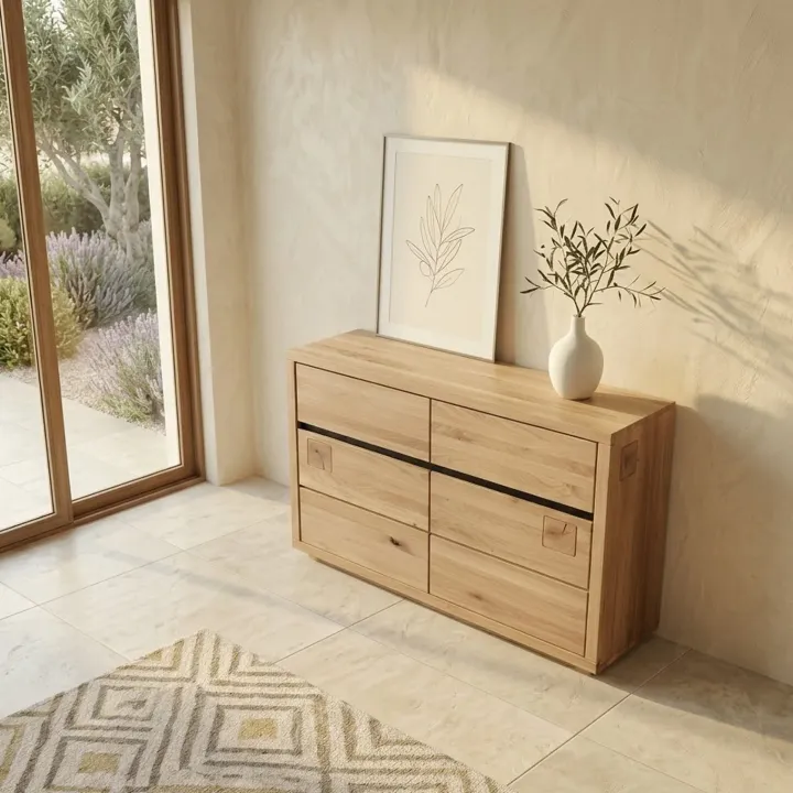 Credenza 120x85h cm 2 ante 2 cassetti legno massello rovere Tarselia