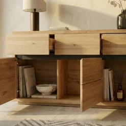 Credenza 175x85h cm 3 ante 3 cassetti legno massello rovere Tarselia
