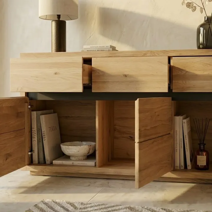 Credenza 175x85h cm 3 ante 3 cassetti legno massello rovere Tarselia