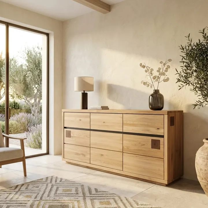 Credenza 175x85h cm 3 ante 3 cassetti legno massello rovere Tarselia