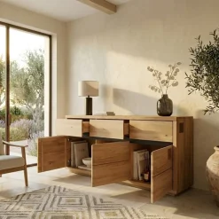 Credenza 175x85h cm 3 ante 3 cassetti legno massello rovere Tarselia
