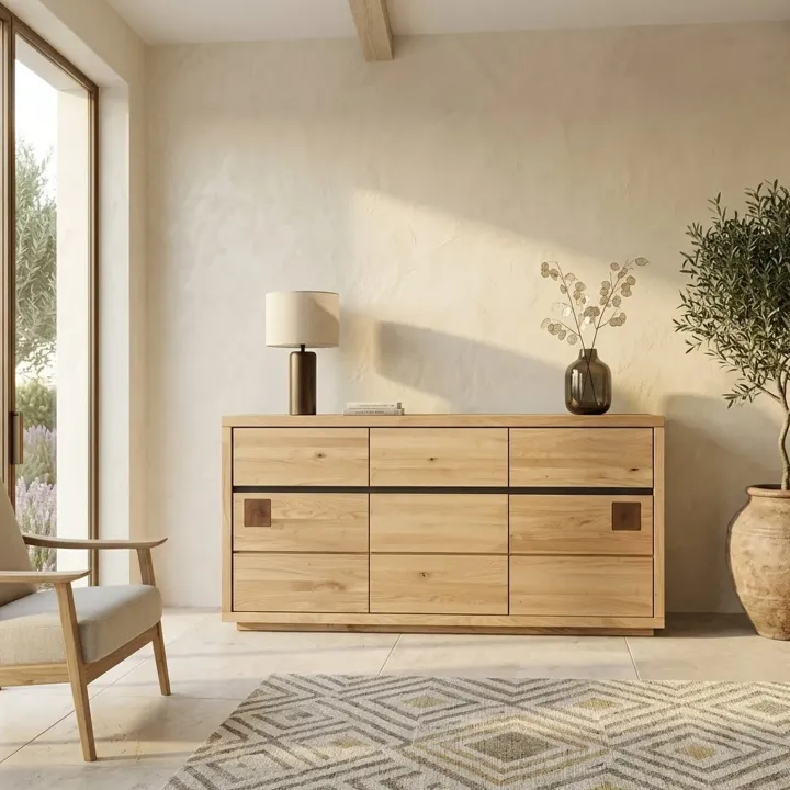 Credenza 175x85h cm 3 ante 3 cassetti legno massello rovere Tarselia
