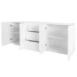 Credenza 224x86h cm 4 ante 3 cassetti moderna bianco lucido Zenzero Gihome®