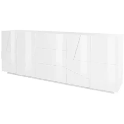 Credenza 224x86h cm 4 ante 3 cassetti moderna bianco lucido Zenzero Gihome®